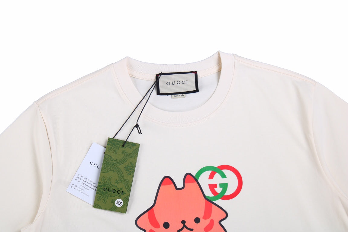 G*u*i cat graphic t-shirt (cream)