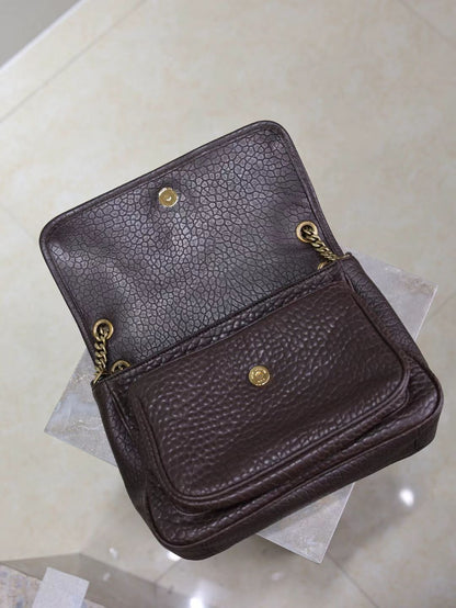 Saint Laurent Coffee Brown Elephant Grain Bag with Gold Hardware 