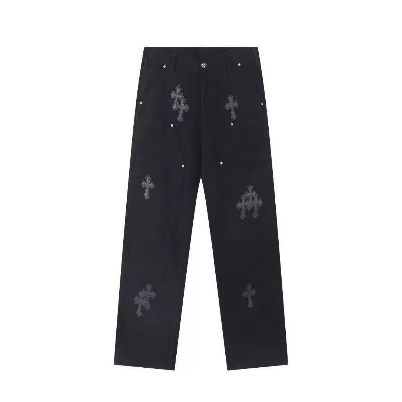 CHROME HEARTS BLACK CROSS PATCH JEANS BLACK