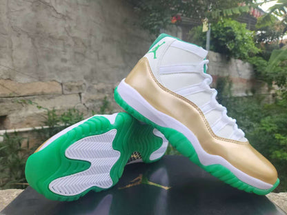 AIR JORDAN 11 RETRO "PLATINUM / GREEN GLOW"
