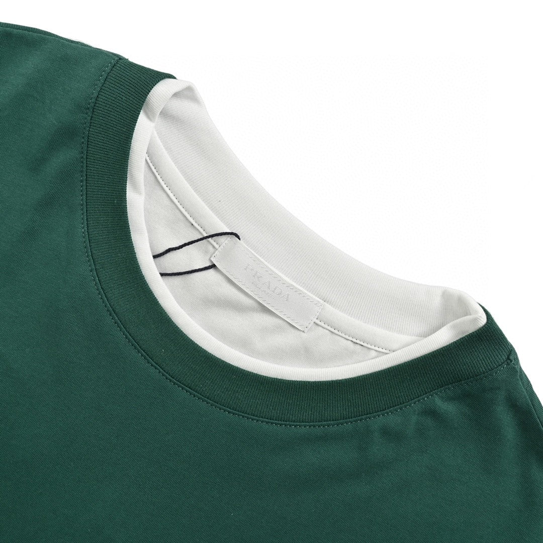 Pra*a green contrast trim t-shirt