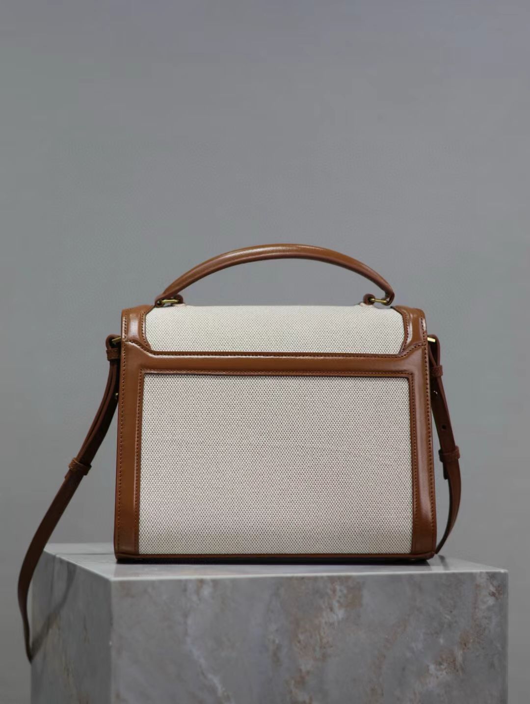 Saint Laurent Calfskin Briefcase in Earth Tone with Gold Hardware