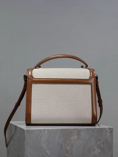Saint Laurent Calfskin Briefcase in Earth Tone with Gold Hardware