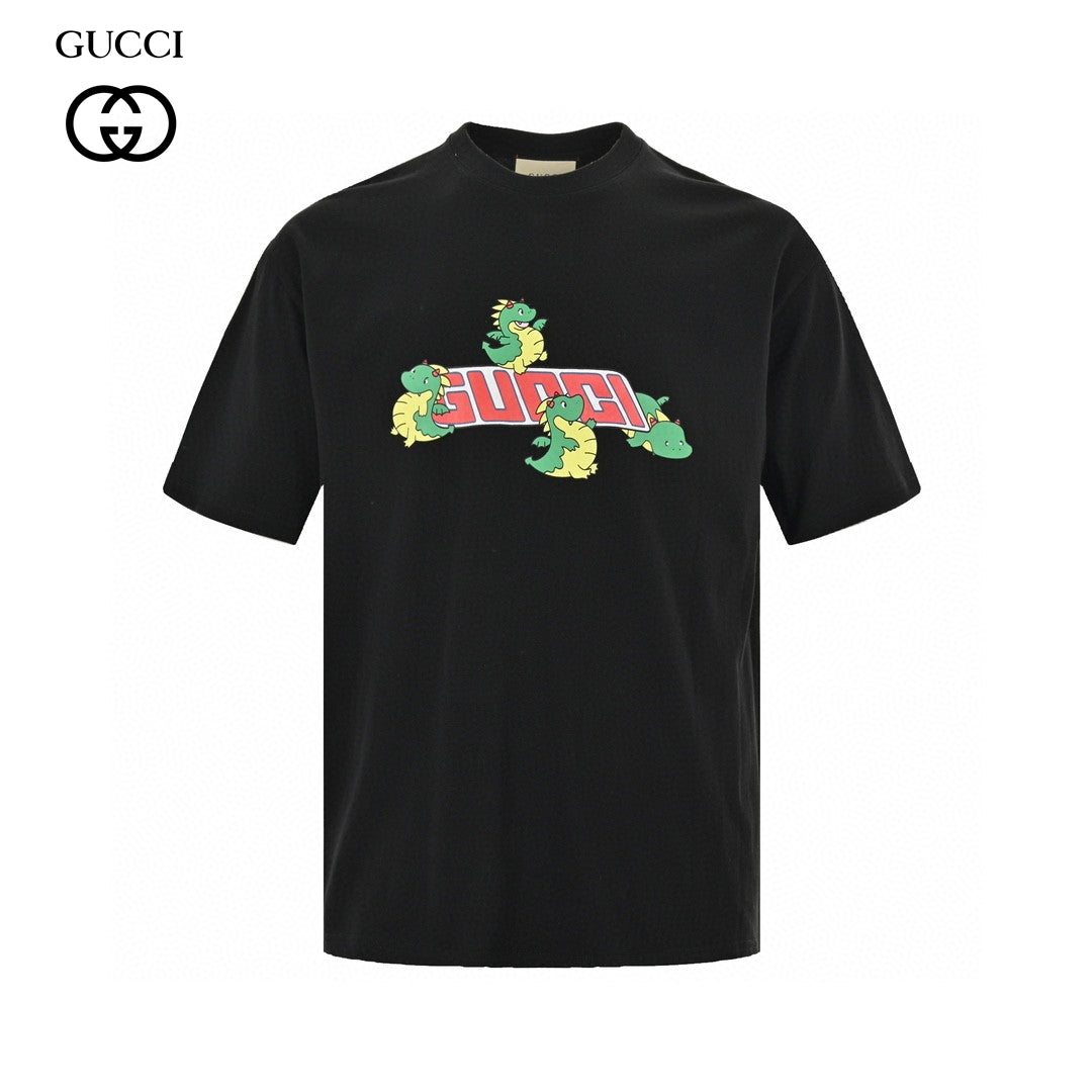 G*u*i black t-shirt with dinosaur graphic