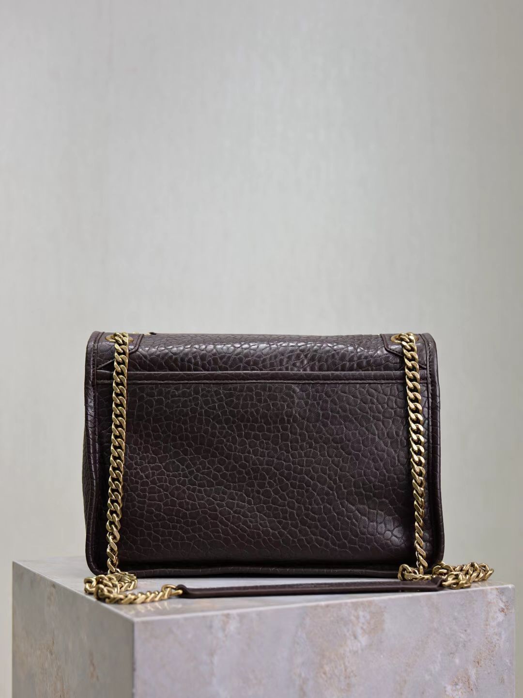 Saint Laurent Coffee Brown Elephant Grain Bag with Gold Hardware