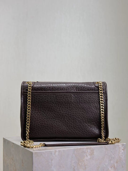 Saint Laurent Coffee Brown Elephant Grain Bag with Gold Hardware