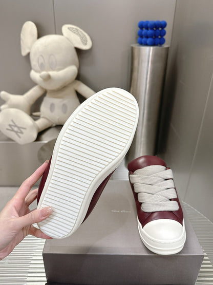 Rick Owens Burgundy Low-Top Sneakers