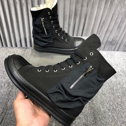 Rick Owens High-Top Leather Sneakers with Side Zipper