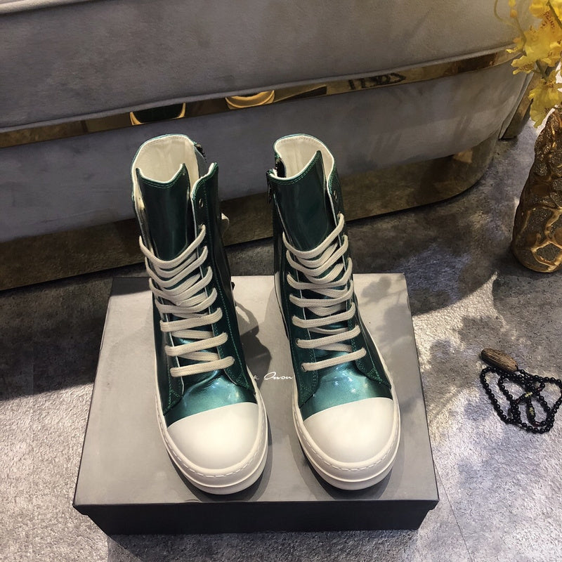 High-Top Metallic Green Leather Sneakers