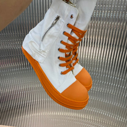 Rick Owens High-Top Canvas Boots - White and Orange