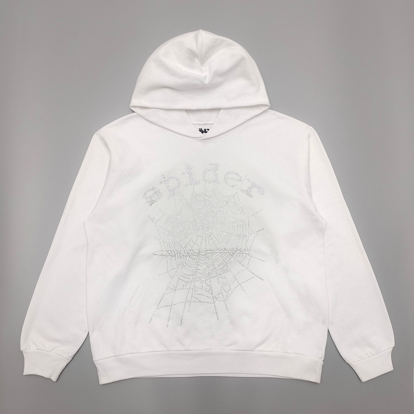 Sp5der OG Rhinestone Logo Hoodie White