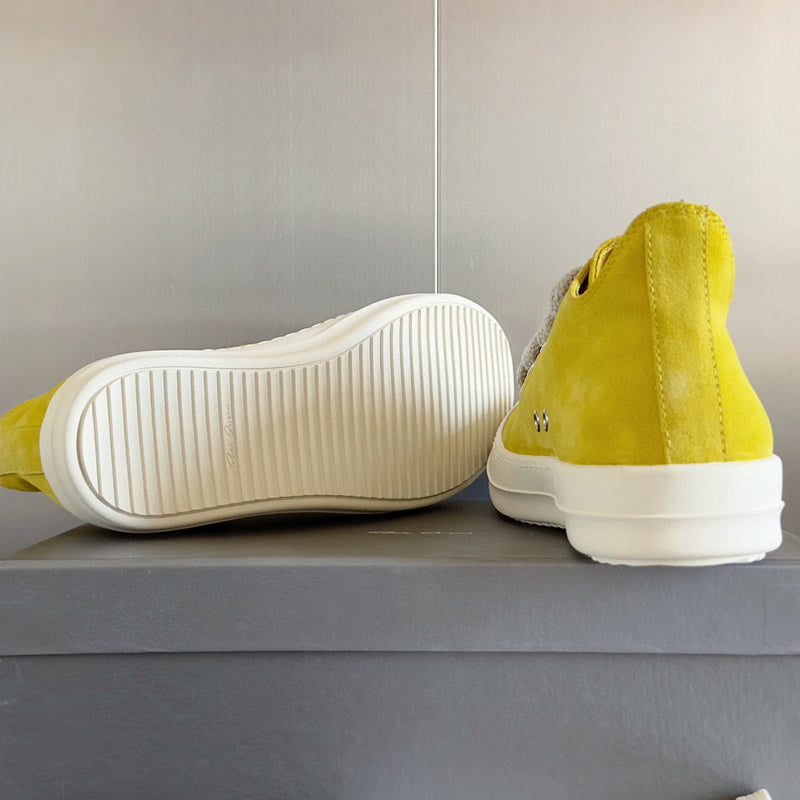 Rick Owens Yellow Suede Low-Top Sneakers