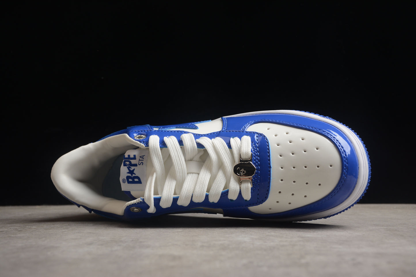 BAPE STA Low-Top Blue and White Patent Leather Sneakers