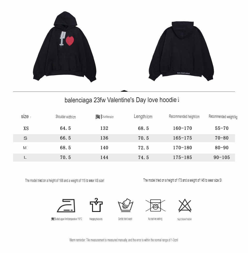 Balenciaga Black Hoodie with "I Love" Graphic