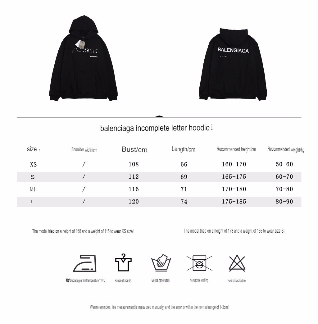 Ba*len*cia*ga black distorted logo hoodie