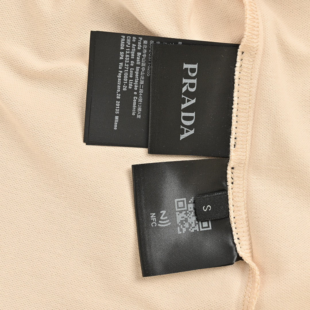 Pra*a logo patch beige polo shirt