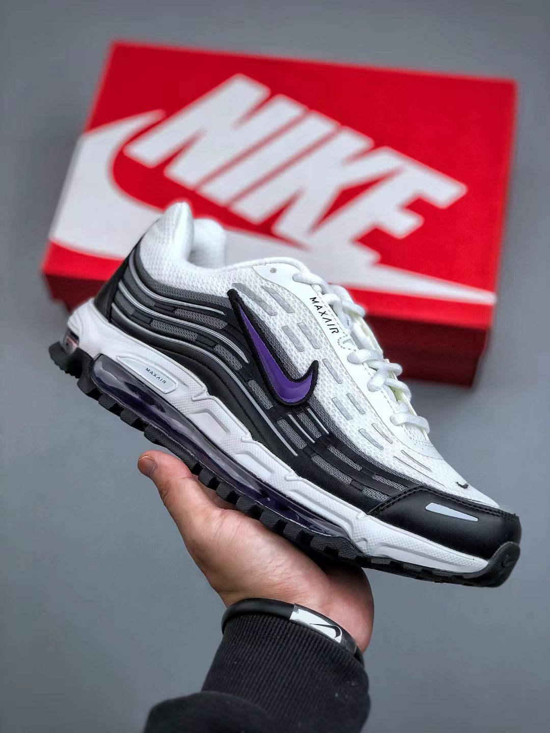 Nike Air Max in White/Black/Purple: Chromatic Tension