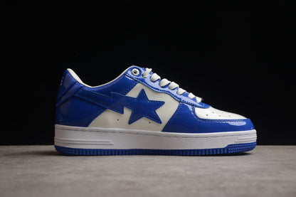 BAPE STA Low-Top Blue and White Patent Leather Sneakers