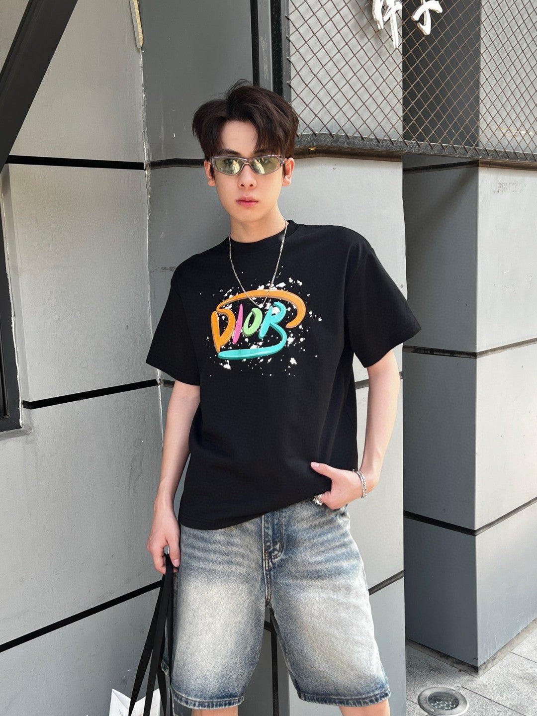 Dior Multicolor Logo Black T-Shirt