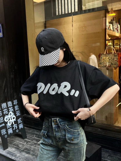 Dior Oversized White Logo Black T-Shirt