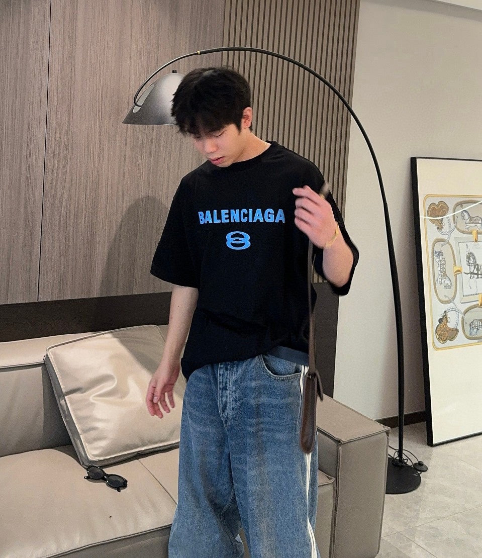 Balenciaga Blue Logo T-Shirt (Black)