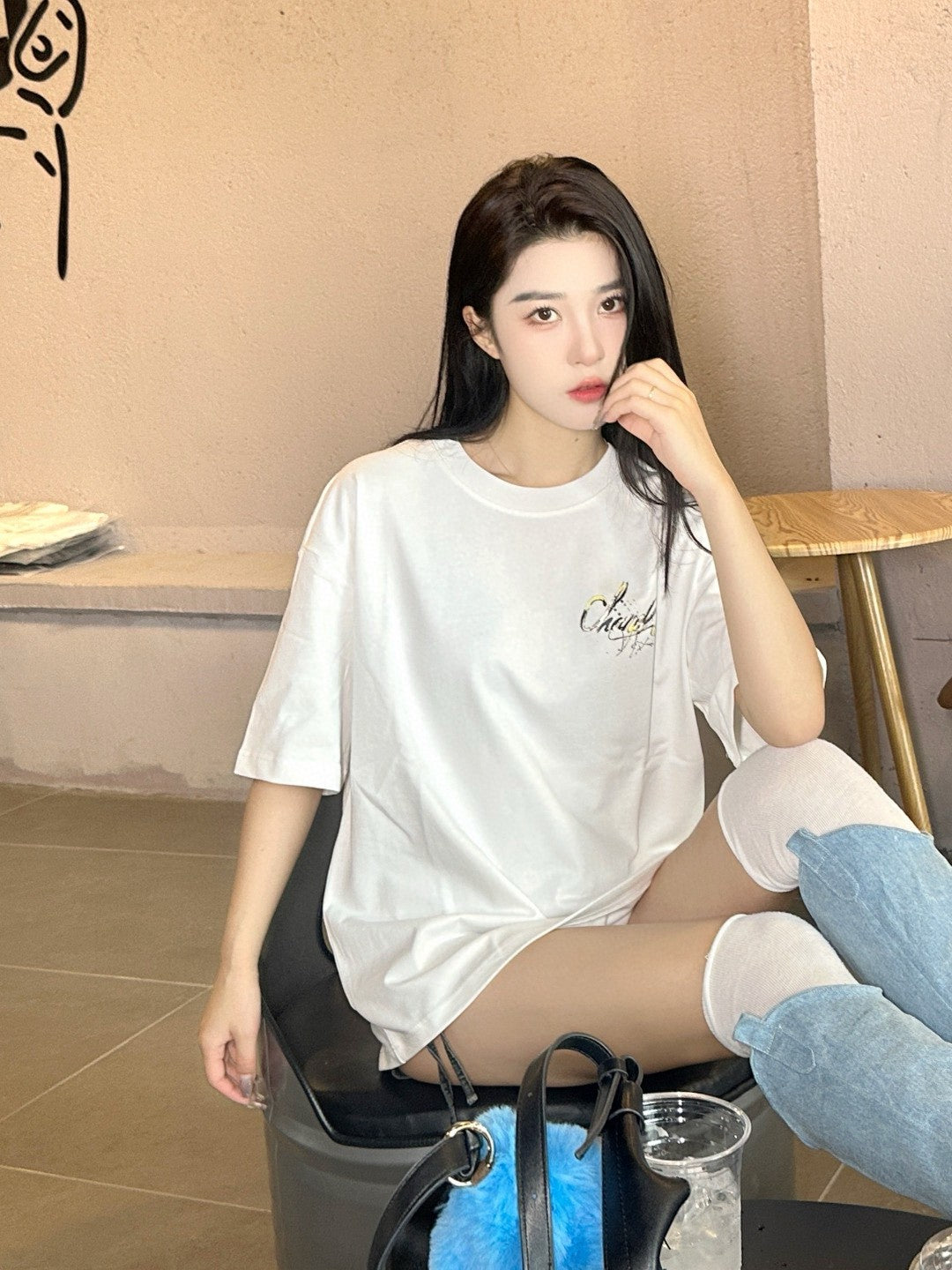 Ch*el signature logo white t-shirt