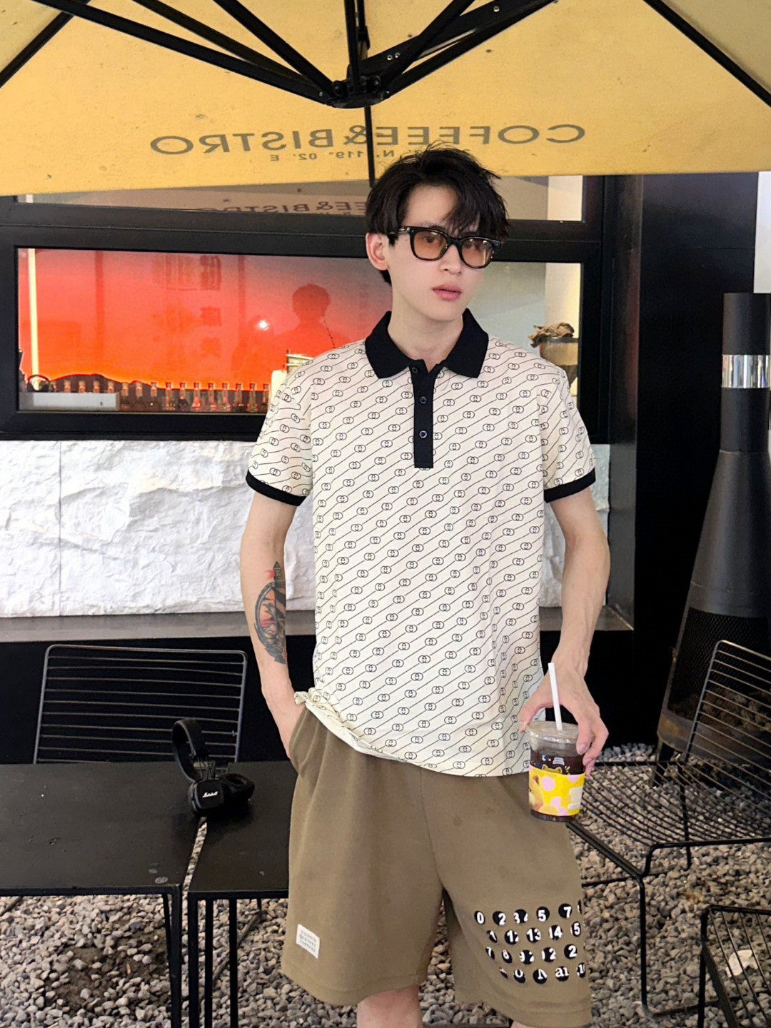 G*u*i beige gg pattern polo shirt