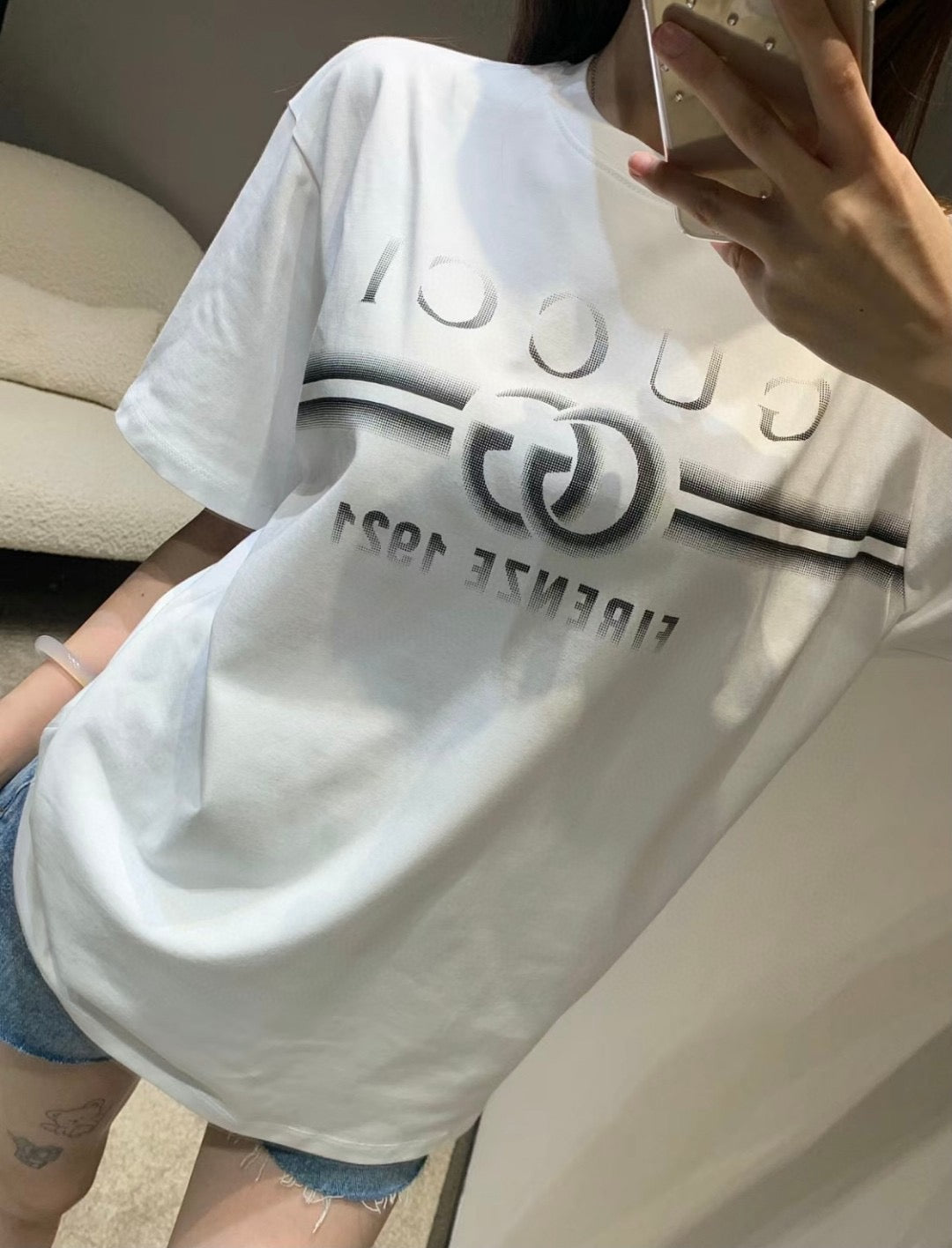 Gucci White T-Shirt with Firenze 1921 Logo