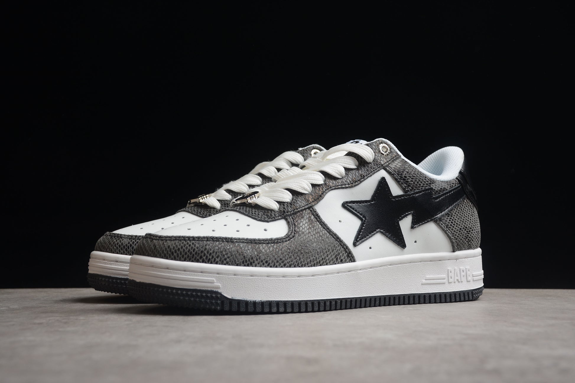 BAPE STA Low-Top Sneakers with Black Snakeskin Pattern