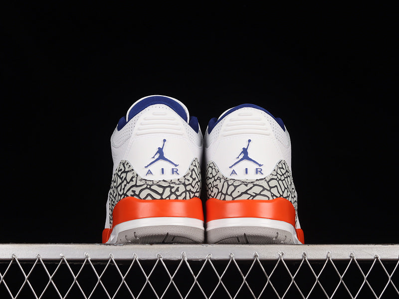 AIR JORDAN 3 RETRO KNICKS WHITE/OLD ROYAL-UNIVERSITY ORANGE-TECH GREY