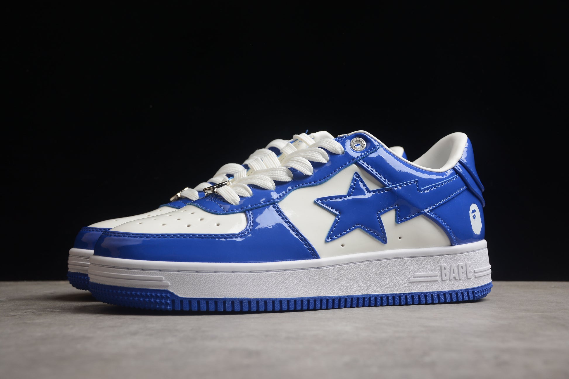 BAPE STA Low-Top Blue and White Patent Leather Sneakers