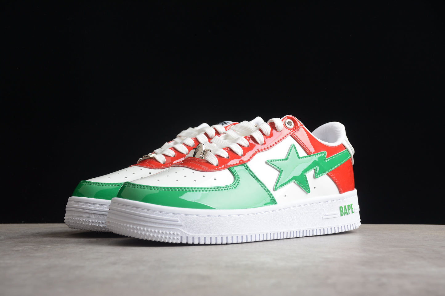 BAPE STA Low-Top Sneakers in Red, Green, and White