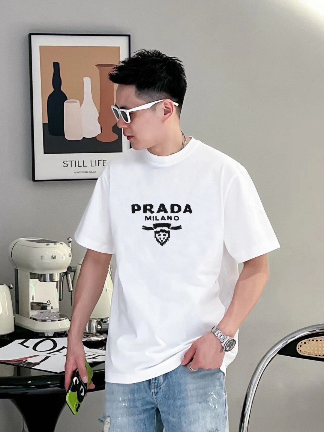 Pra*a milano white emblem t-shirt