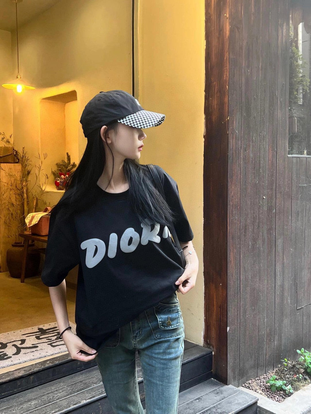 Dior Oversized White Logo Black T-Shirt