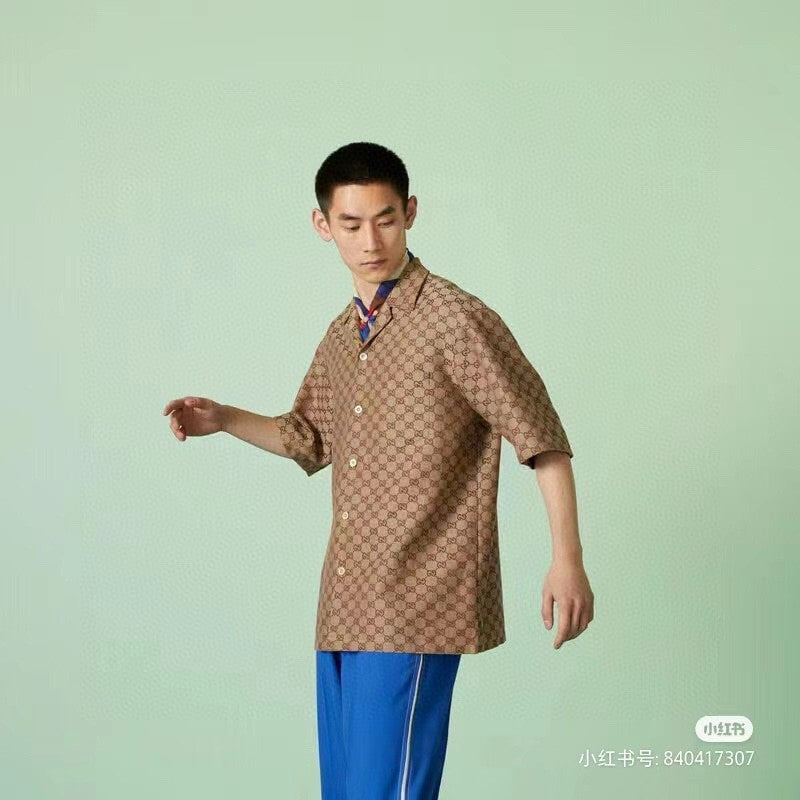 G*u*i gg monogram beige short sleeve shirt