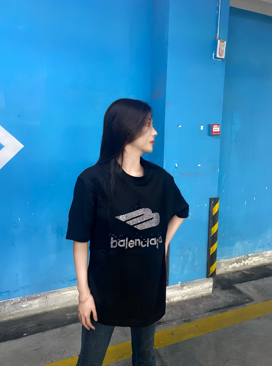 Balenciaga Crystal Logo T-Shirt in Black