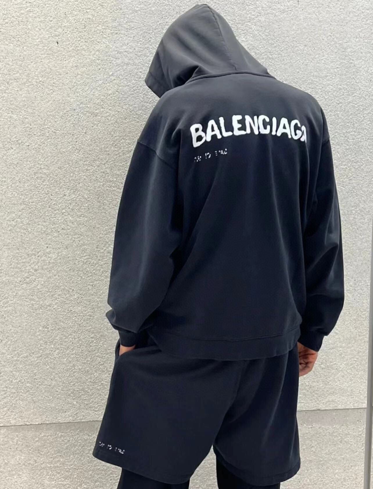 Ba*len*cia*ga black distorted logo hoodie