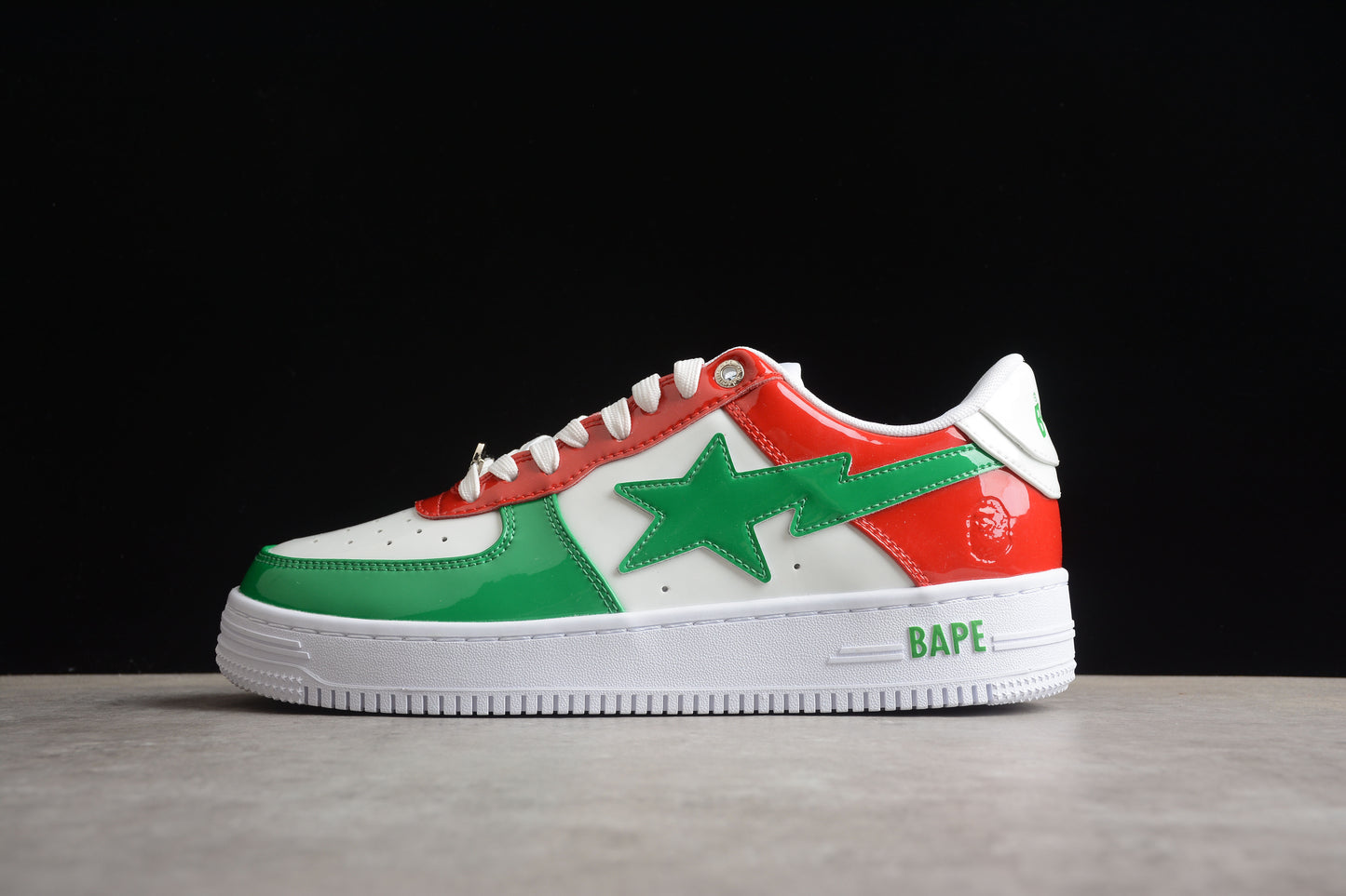 BAPE STA Low-Top Sneakers in Red, Green, and White