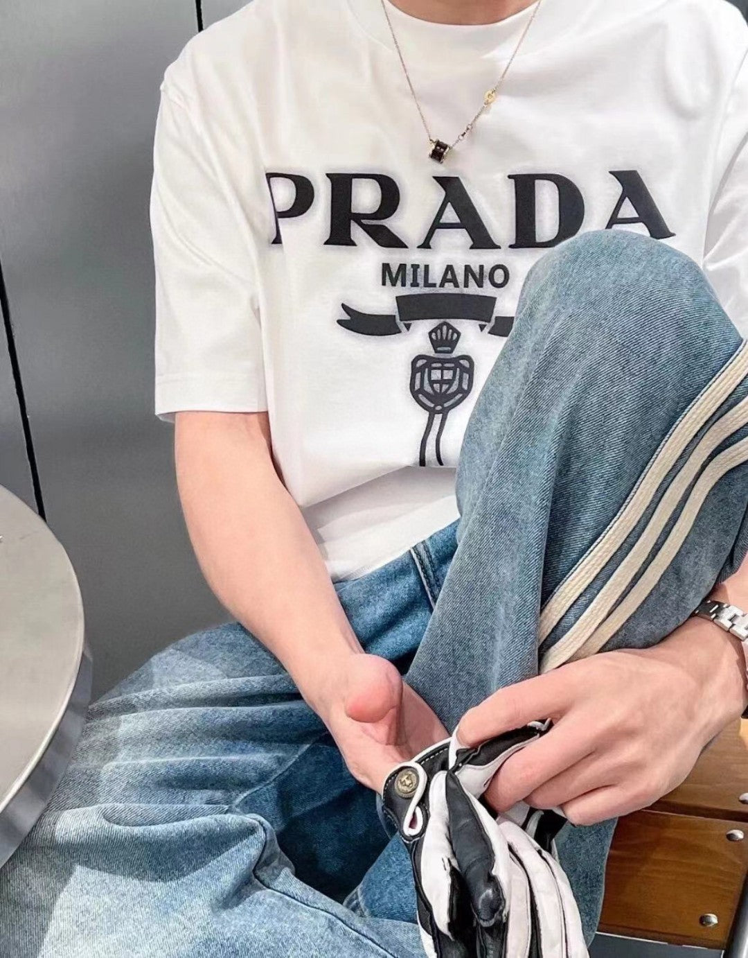 Pra*a milano white emblem t-shirt