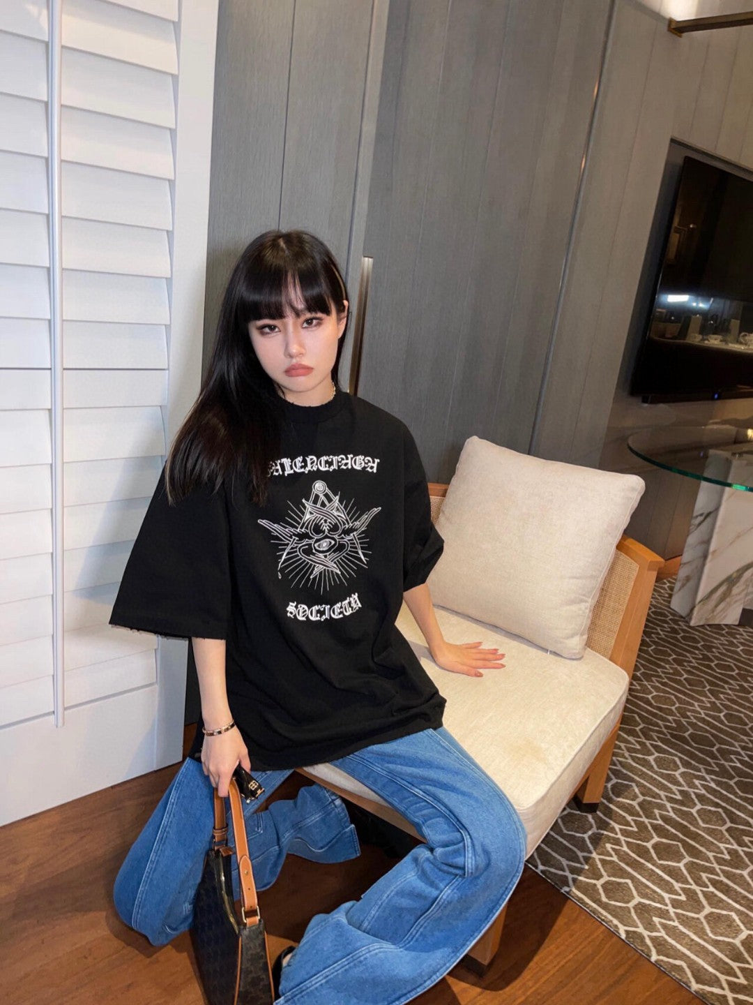 Balenciaga Society Black T-Shirt with White Graphic