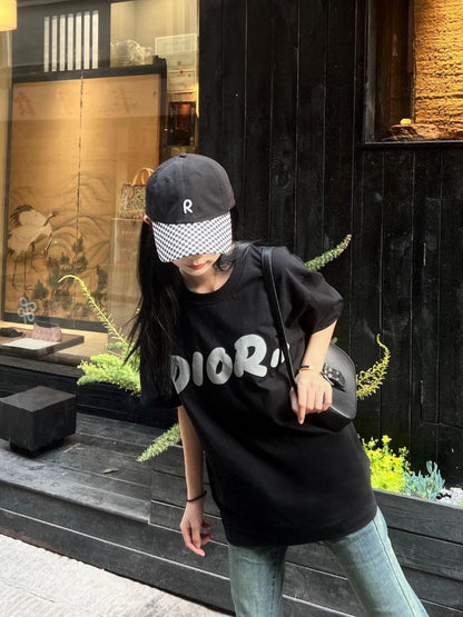 Dior Oversized White Logo Black T-Shirt