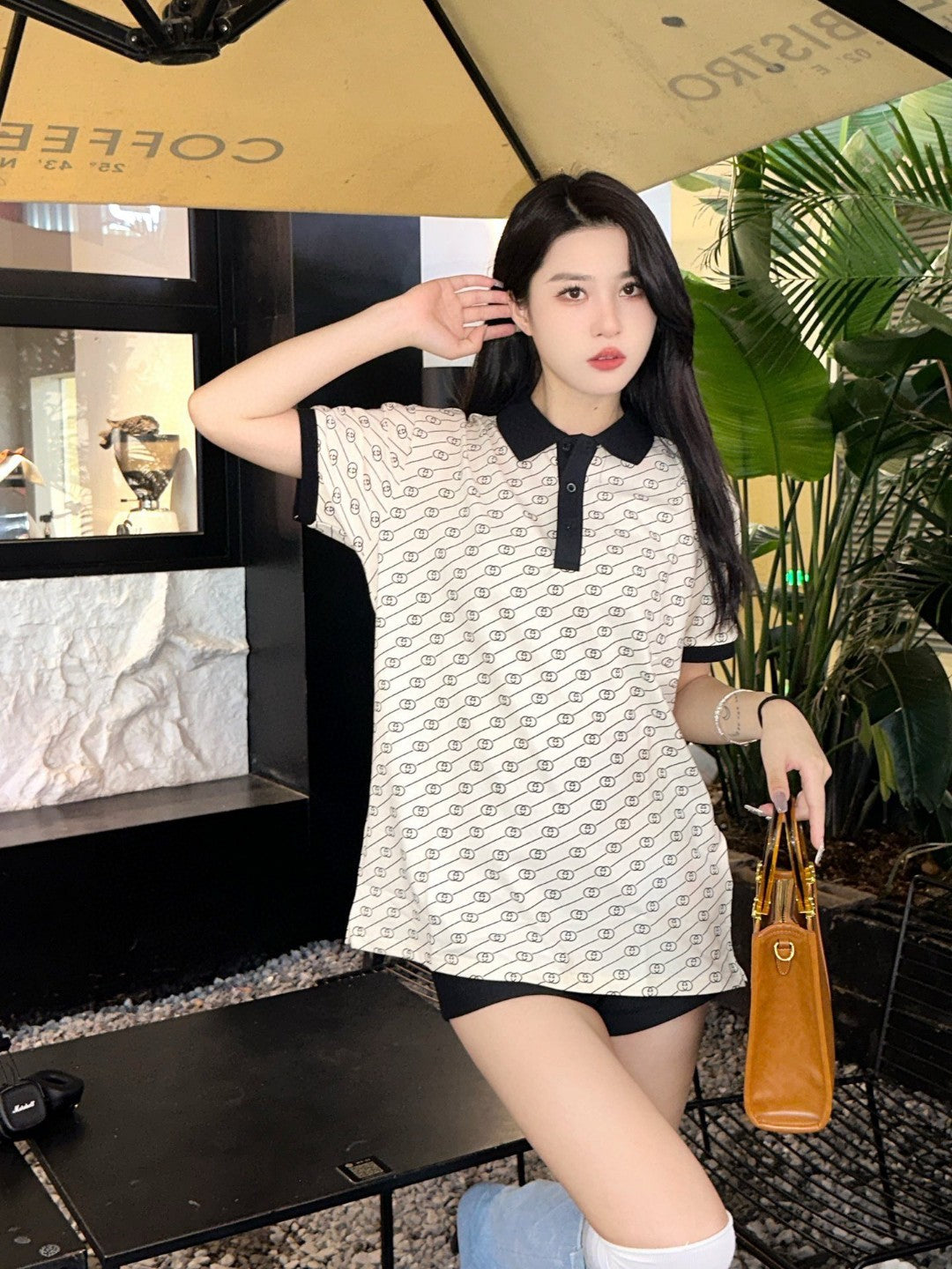 G*u*i beige gg pattern polo shirt