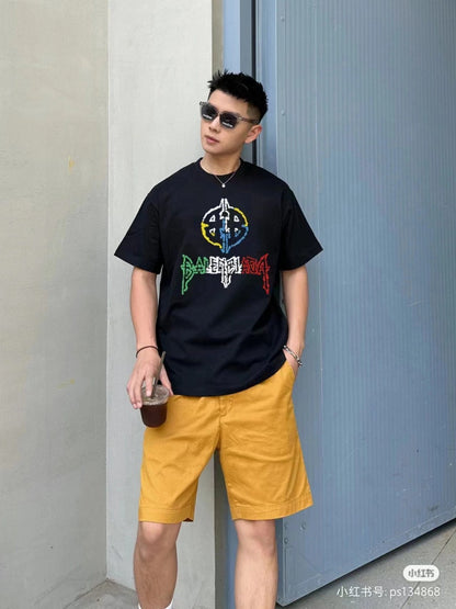 Balenciaga Multicolor Graphic Logo Black T-Shirt