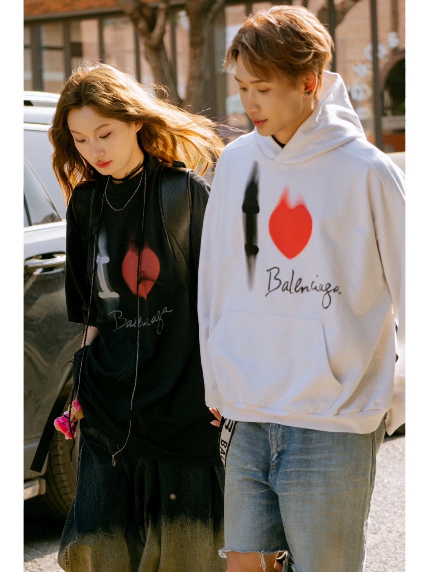 Balenciaga White Hoodie with "I Love" Graphic