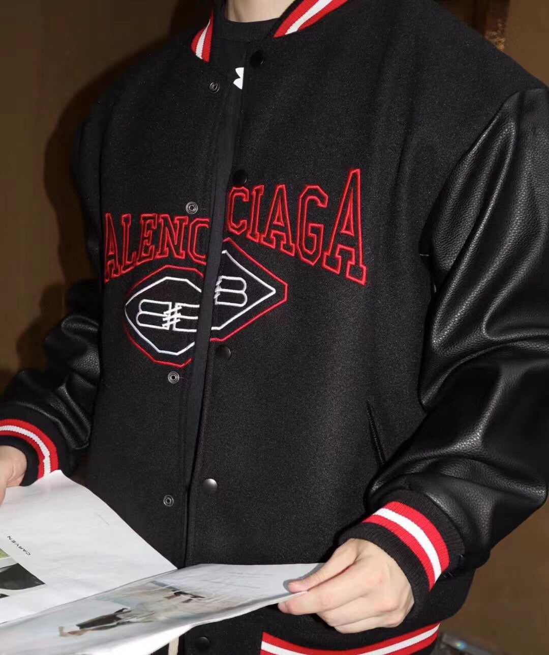 Ba*len*cia*ga black varsity jacket