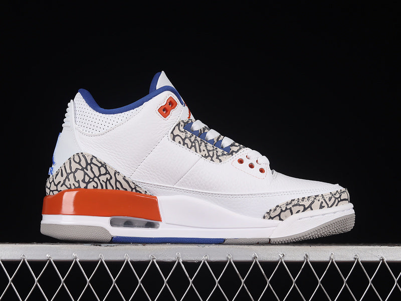 AIR JORDAN 3 RETRO KNICKS WHITE/OLD ROYAL-UNIVERSITY ORANGE-TECH GREY