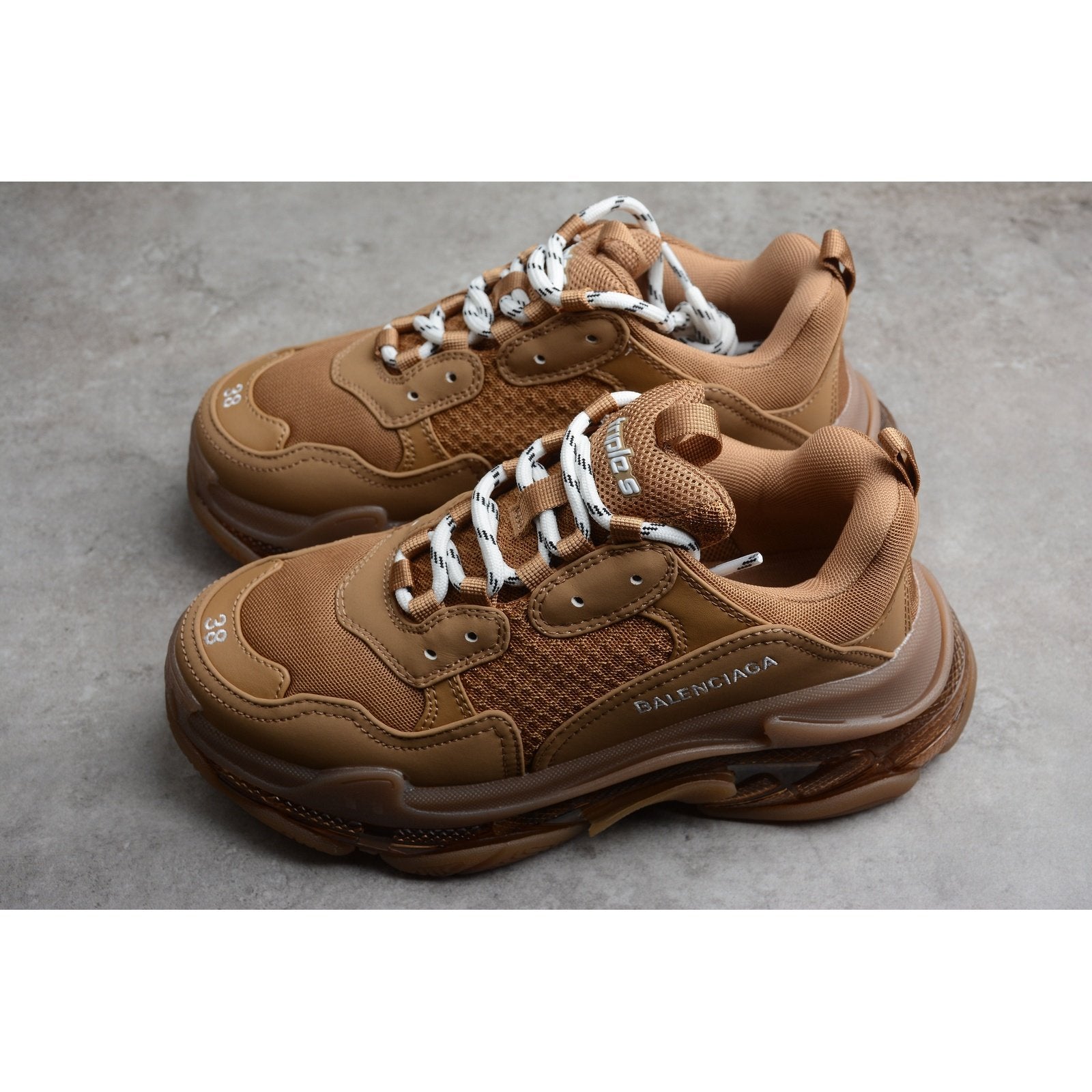 Ba*len*cia*ga triple s clear sole x brown