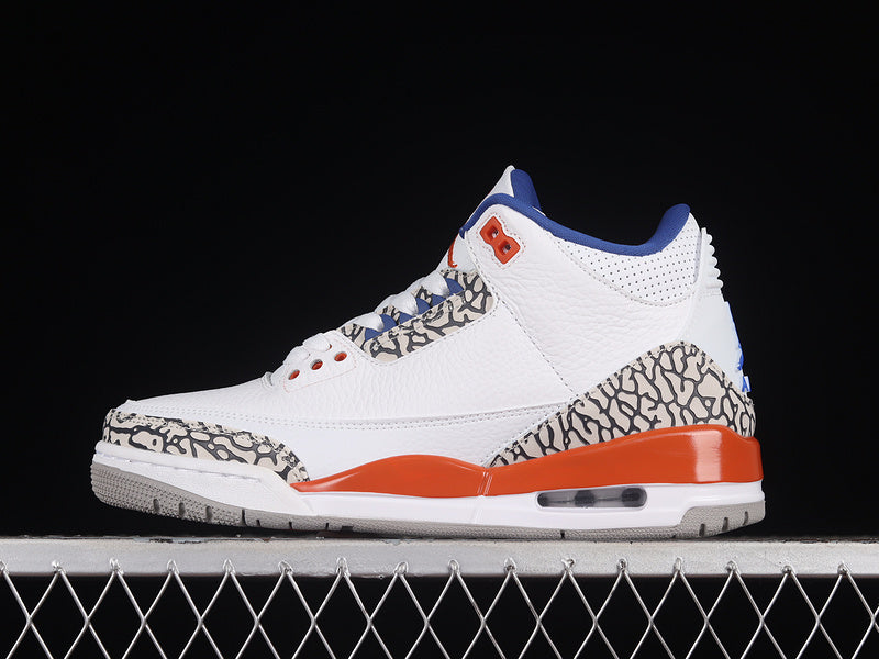 AIR JORDAN 3 RETRO KNICKS WHITE/OLD ROYAL-UNIVERSITY ORANGE-TECH GREY