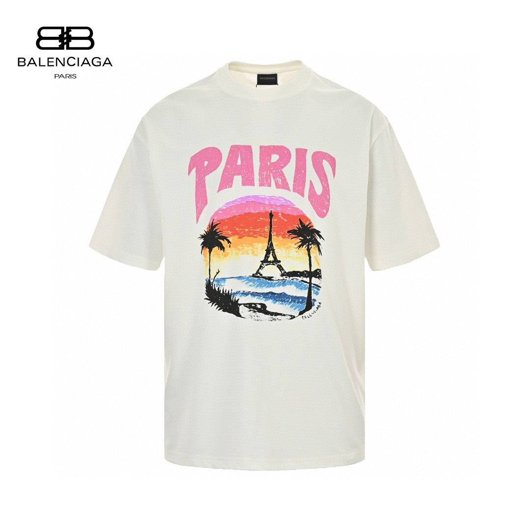 Ba*len*cia*ga white t-shirt with paris graphic