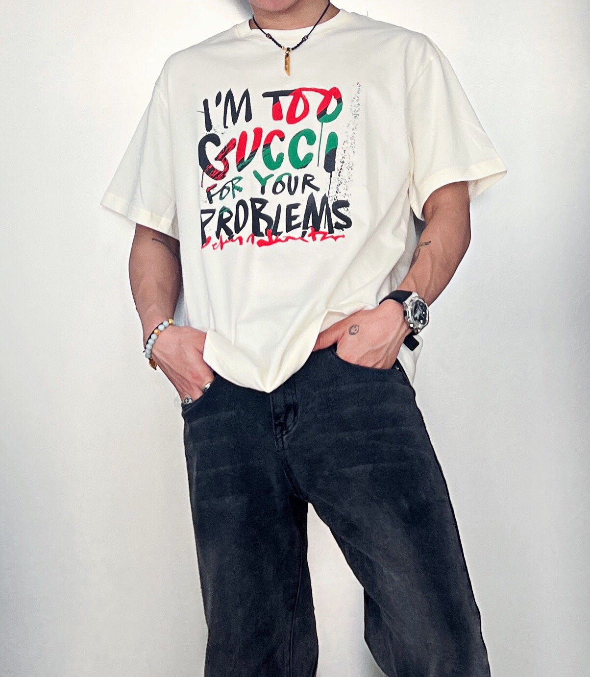 G*u*i 'i'm too G*u*i for your problems' t-shirt